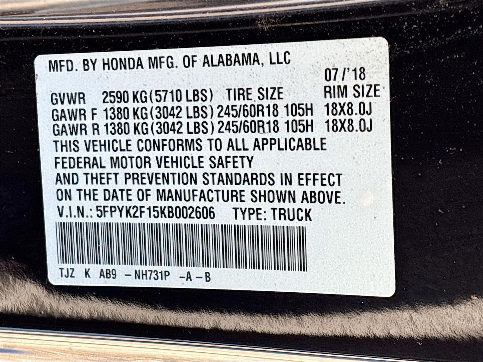 2019 Honda Ridgeline Sport