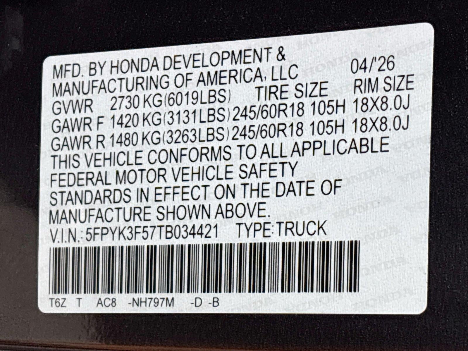 2026 Honda Ridgeline RTL