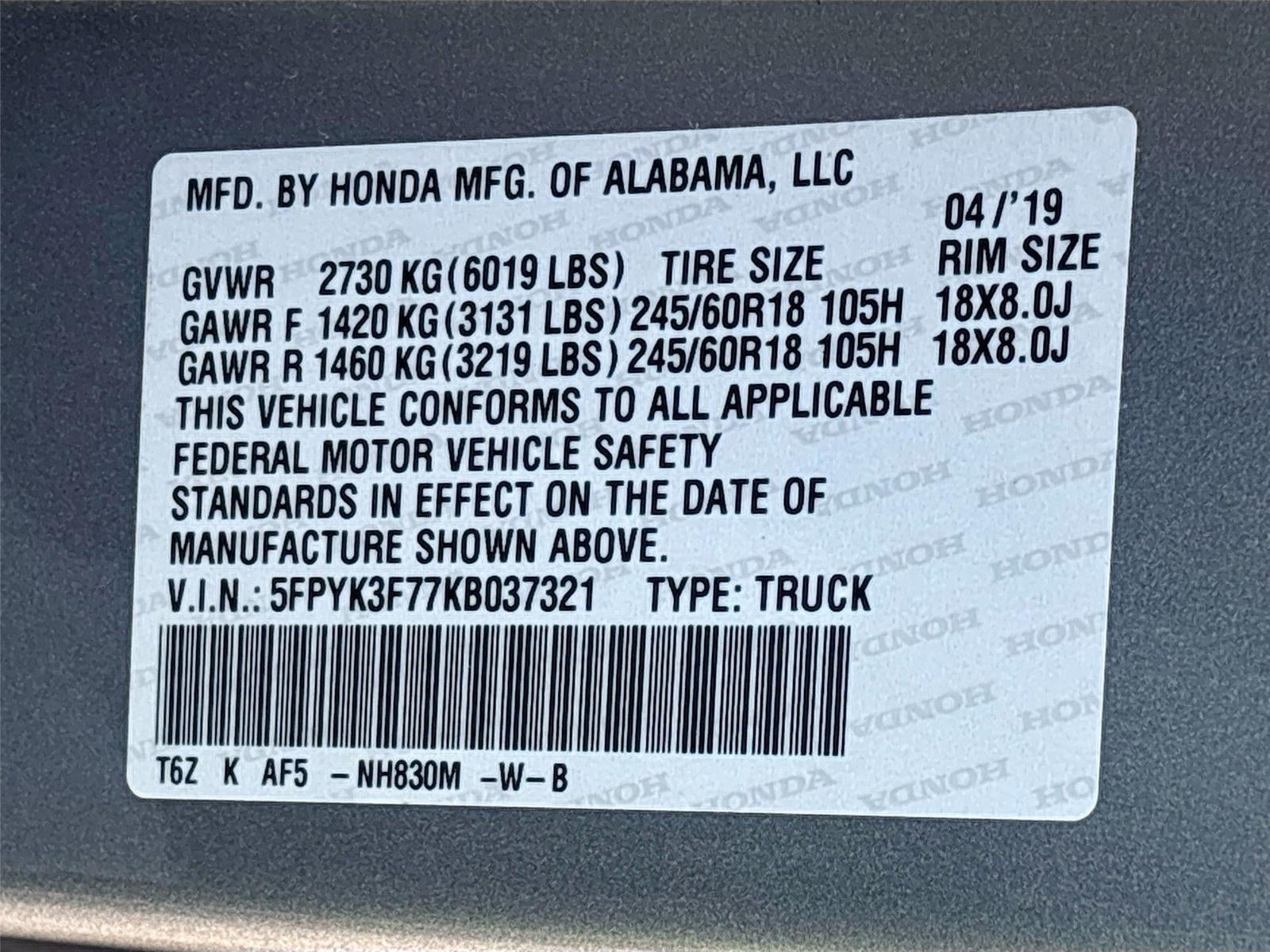 2019 Honda Ridgeline RTL-E