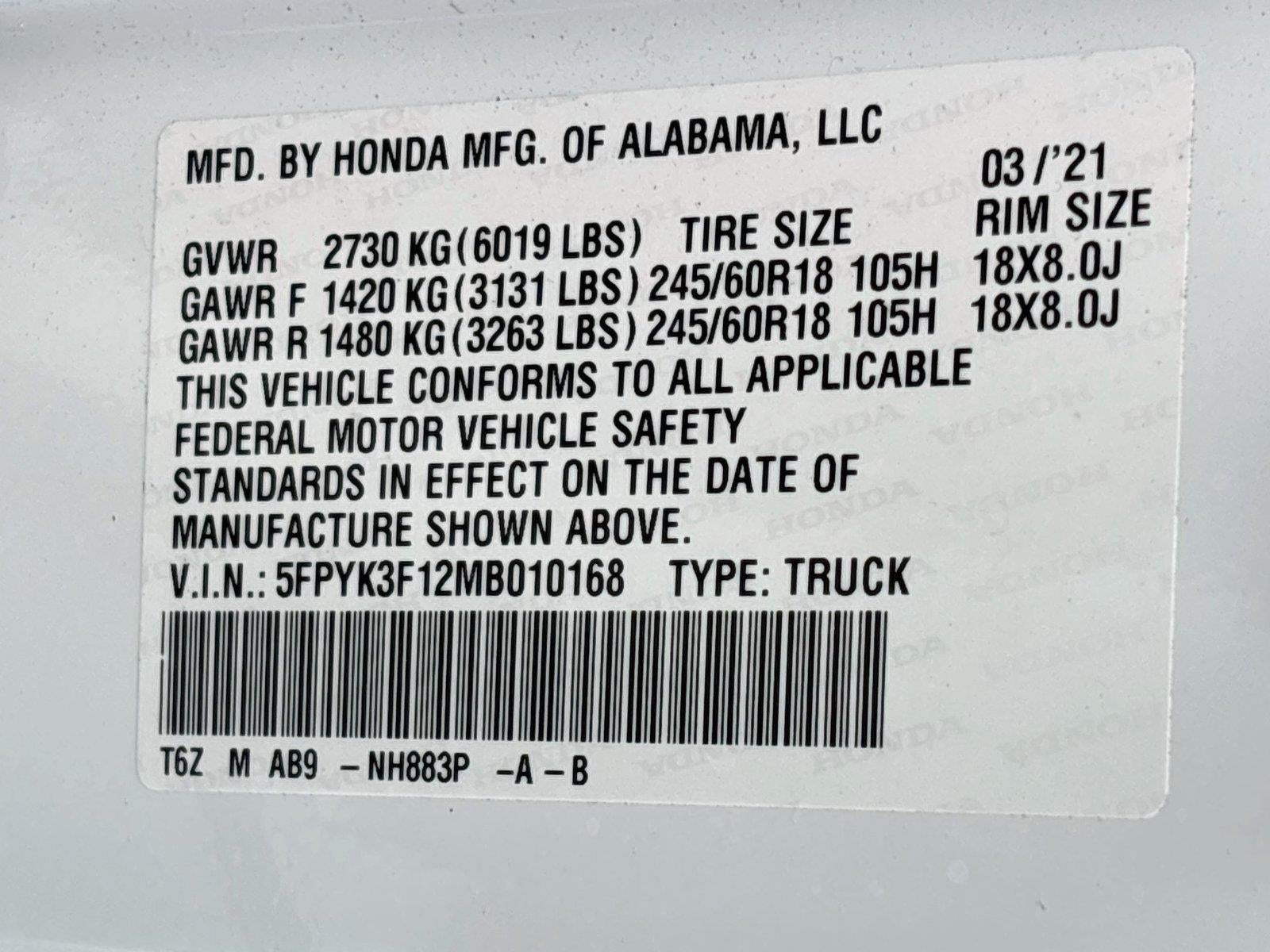 2021 Honda Ridgeline Sport