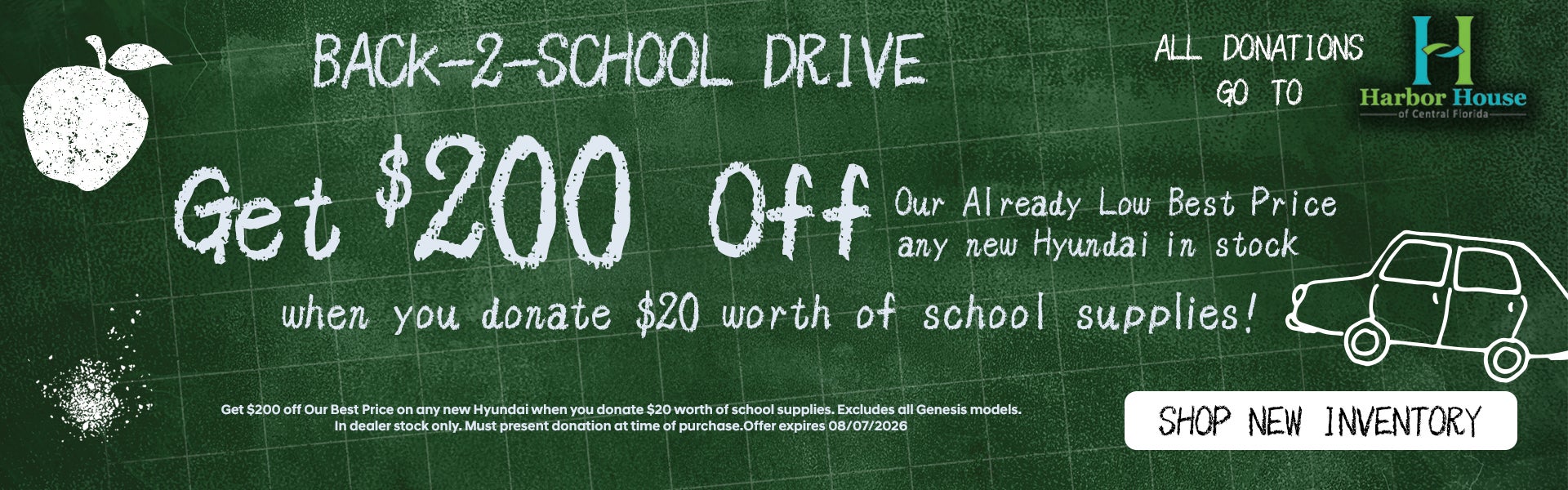 Back 2 School Drive - $200 Off with $20 Donation