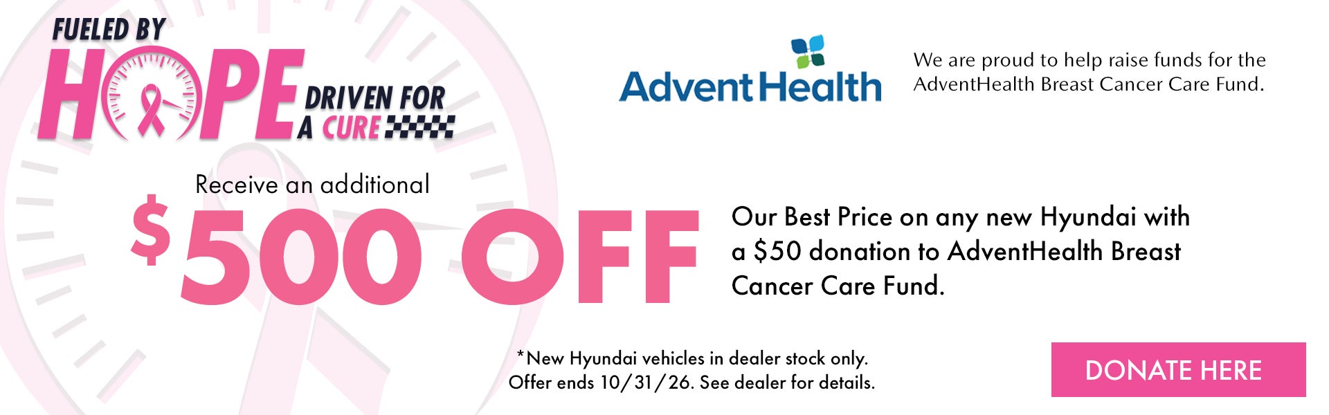 Pink Out: Get $500 Off Our Best Price, with $50 Donation